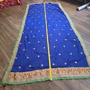 Royal Blue Embroidered Border Saree Panel with Green Trim
